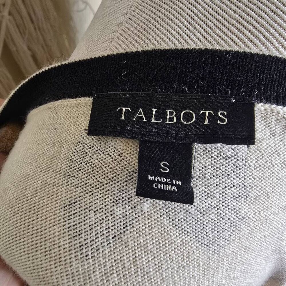 Talbots Cardigan Beaded Bow Print Embellished 3/4 Sleeve Cream Small - Picture 2 of 11